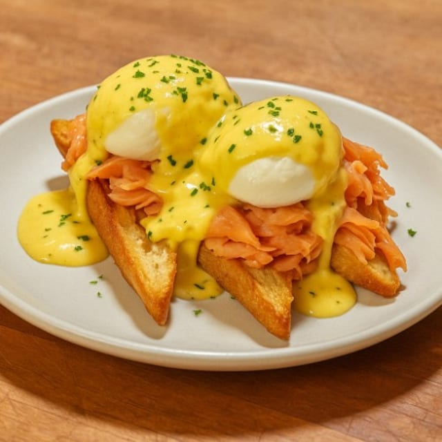 Salmon Eggs Benedict.